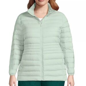 Lands’ End Green Wanderweight Packable Down Jacket Coat Plus Size 1X 16W 18W